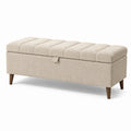 Beige Aufbewahrungsbank aus Polyester mit Holzbeinen 120x40x45 cm
