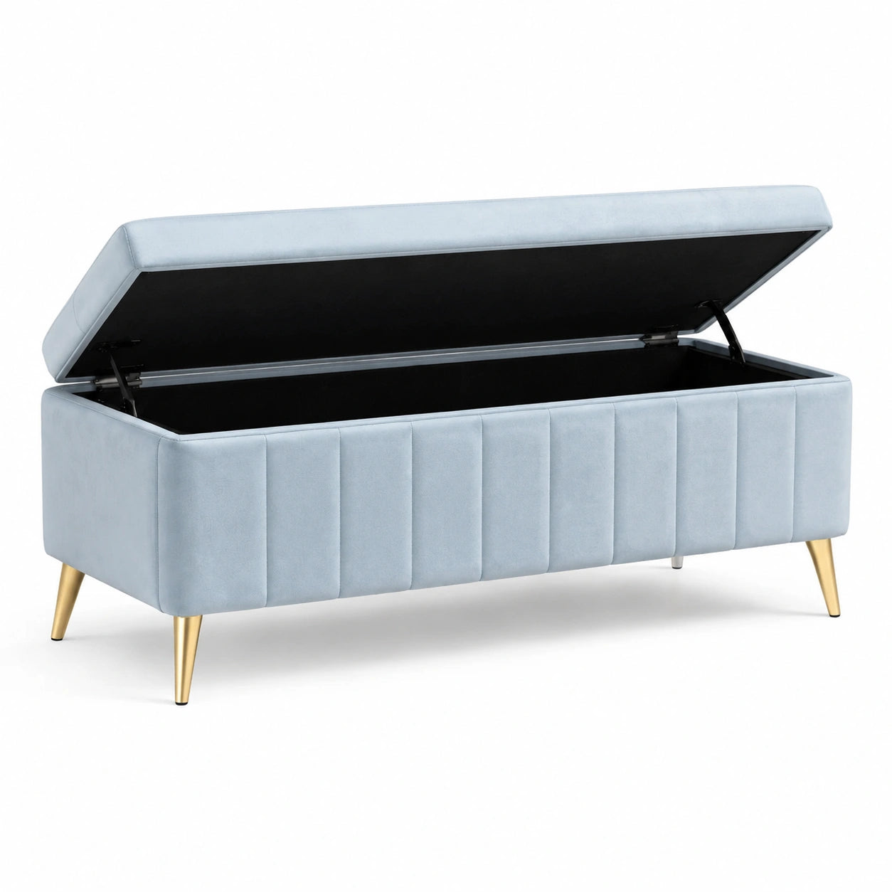 Aufbewahrungsbank Samt Hellblau mit Metallfüßen 110x40x45 cm