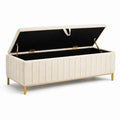 Aufbewahrungsbank rechteckig Metallrahmen Stoff Creme 120 cm