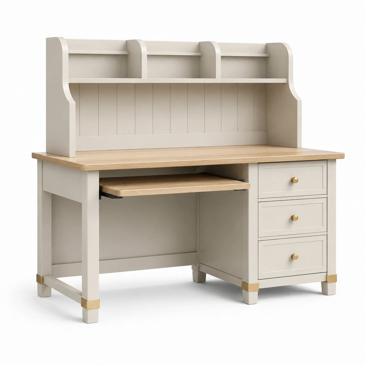 Massivholz Schreibtisch mit Regalen und MDF Weiß 120x60x150 cm