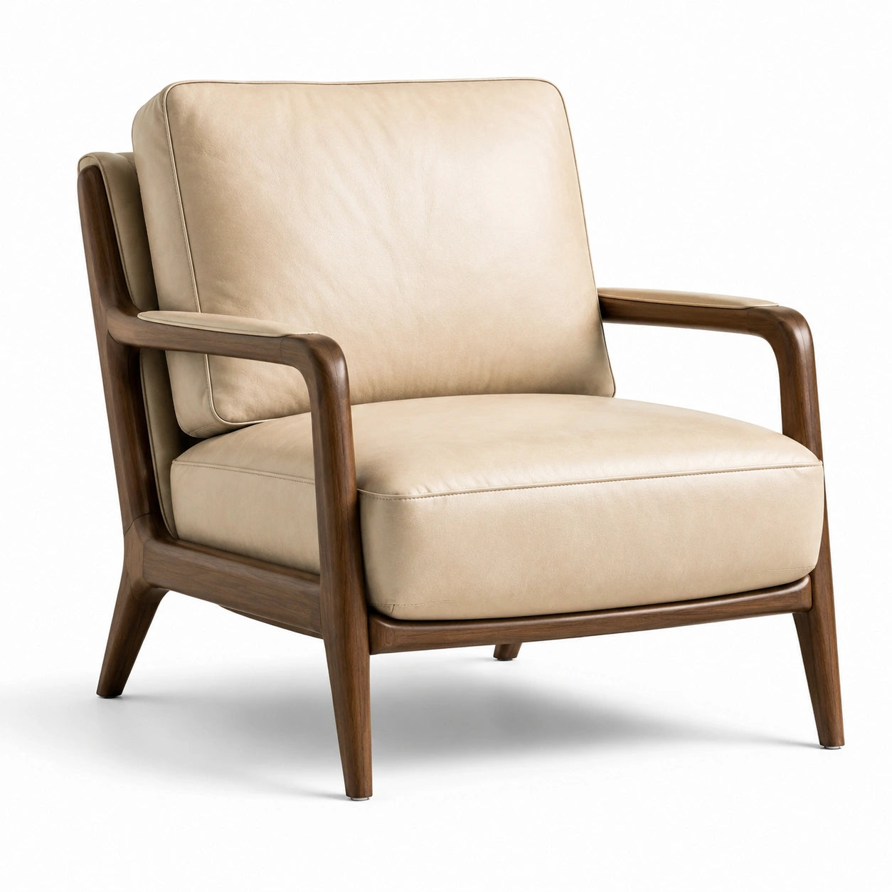 Sessel aus Walnussholz und Kunstleder Beige