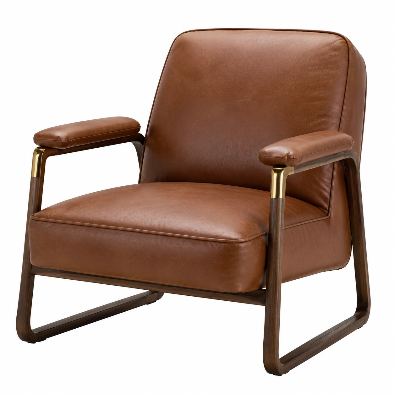 Leder Sessel mit Walnussholzrahmen Braun