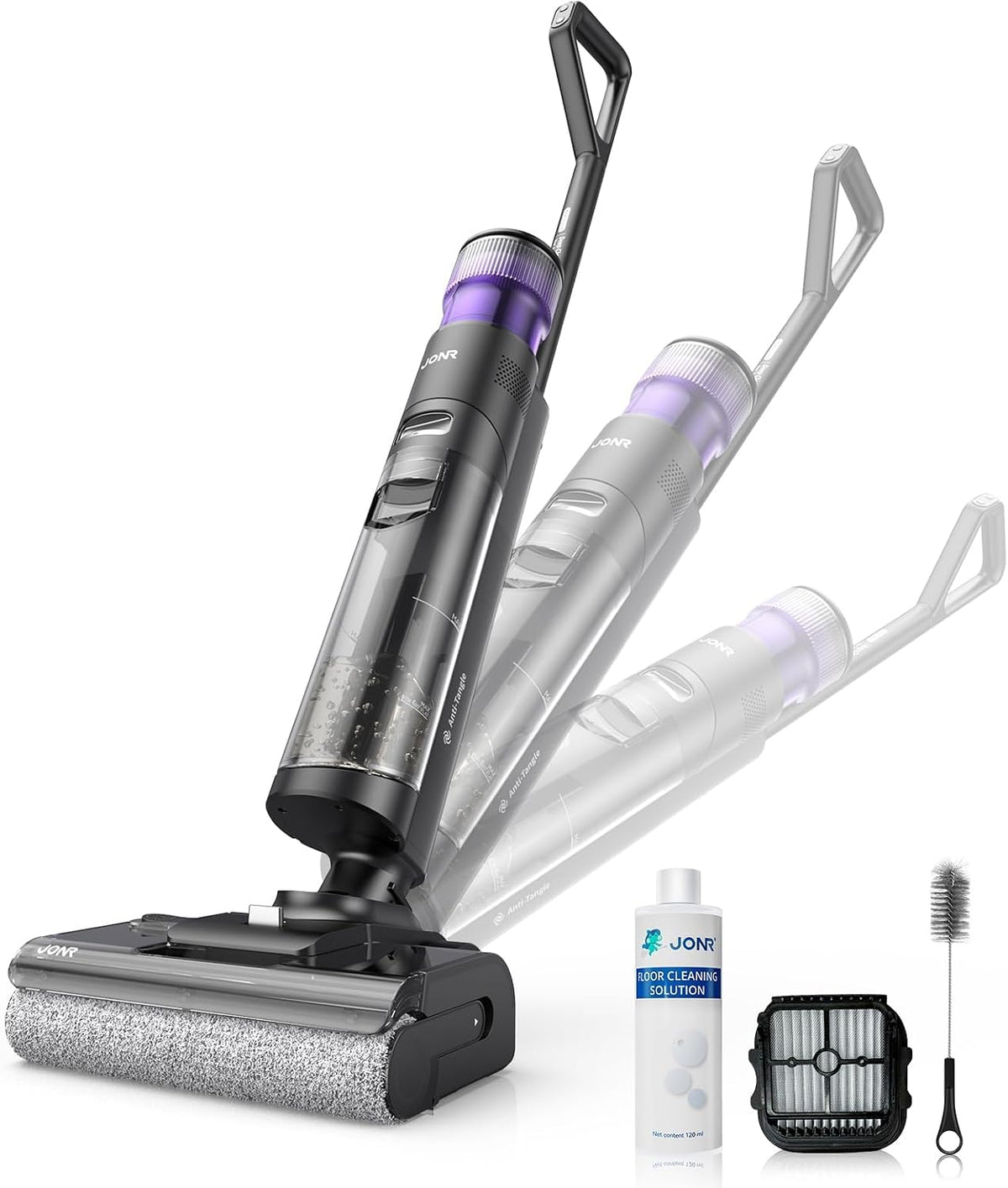 Nat- en droogzuiger JONR 17.000 Pa ED 12 Pro Max nat-/ (ED 12 upgrade-versie), 70 °C zelfreiniging, 180° plat design, 40 minuten looptijd, lcd-display