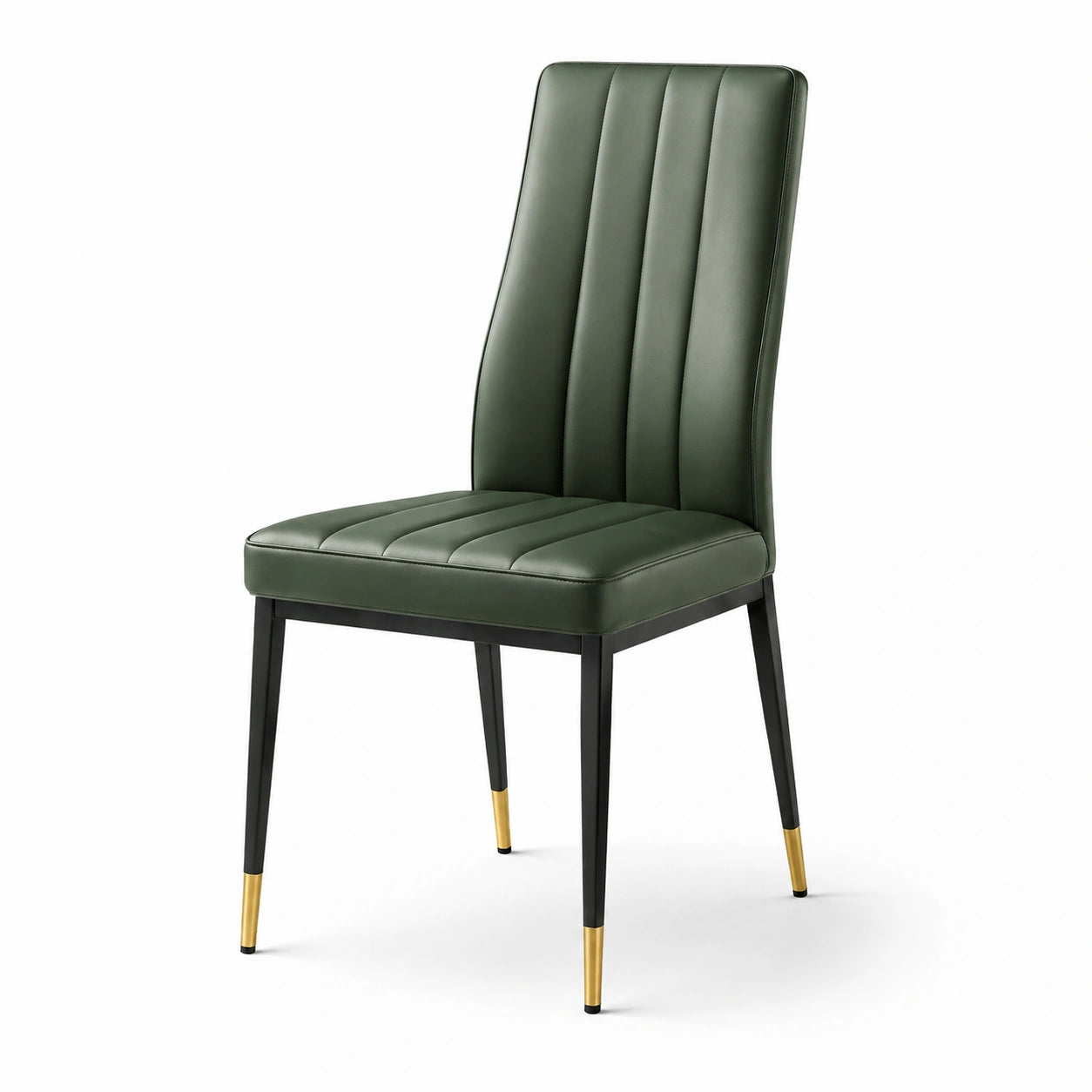 Esszimmerstuhl aus Stahl und Kunstleder in Grün mit goldenen Akzenten