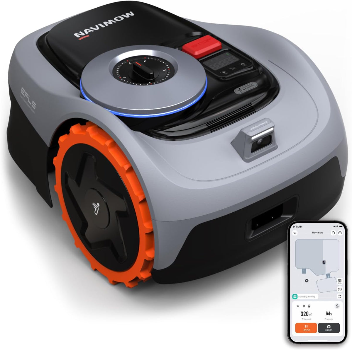 Navimow Robotmaaier Segway i105E, aanbevolen oppervlakte 500 m2, max. 600 m2, zonder grensdraad, winnaar van de Rtk Vision Robotic Test, Ai Auto