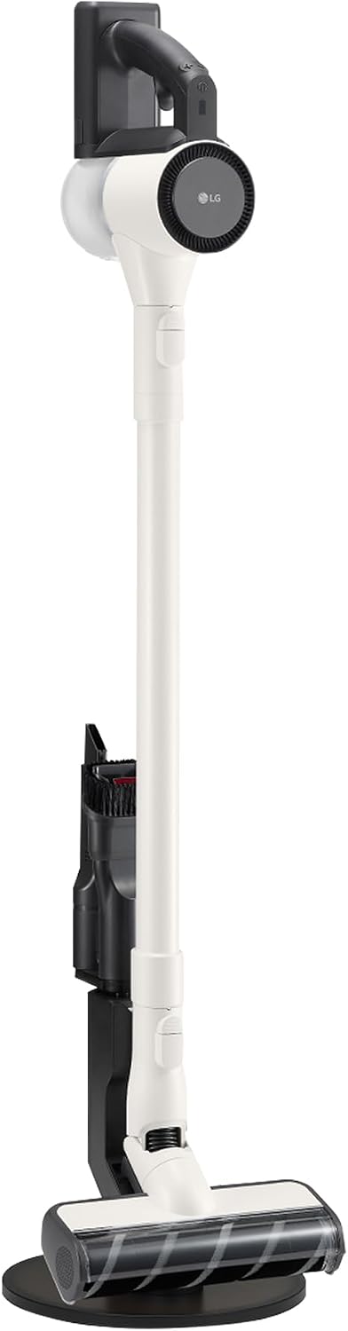 LG Steelstofzuiger A9C, 150 W zuigkracht, 1,9 kg, SLIM1C CordZero Stofzuiger, wit, met stofcompressiesysteem, cyclonisch, mondstuk, parkeerplaatsbasis