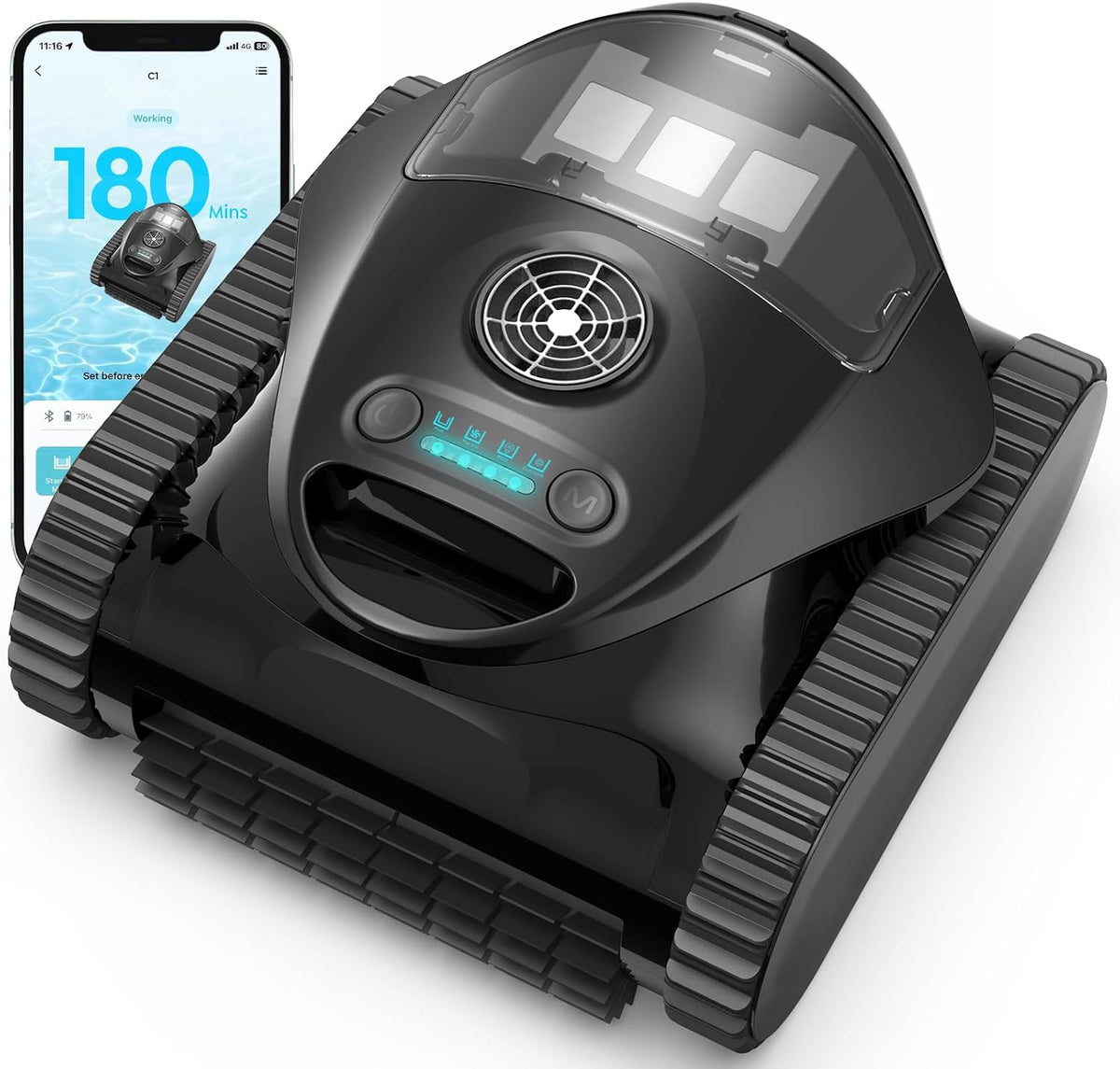 Zwembadrobot Brinbo C1, 7 reinigingsmodi, 180 minuten batterijduur, voor zwembaden tot 150 m2, voor bodem en muur, dubbel filter, krachtige stofzuiger