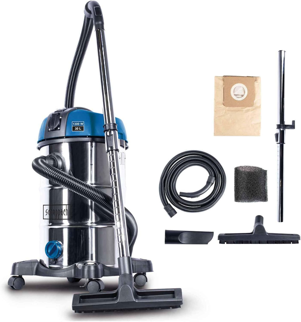 Scheppach Nat- en droogzuiger NTS30 Premium 3-in-1, 1300 W, 30 liter, 20 kPa, 3 m slang, industriële stofzuiger, nat zuigen, droogzuigen, uitblazen