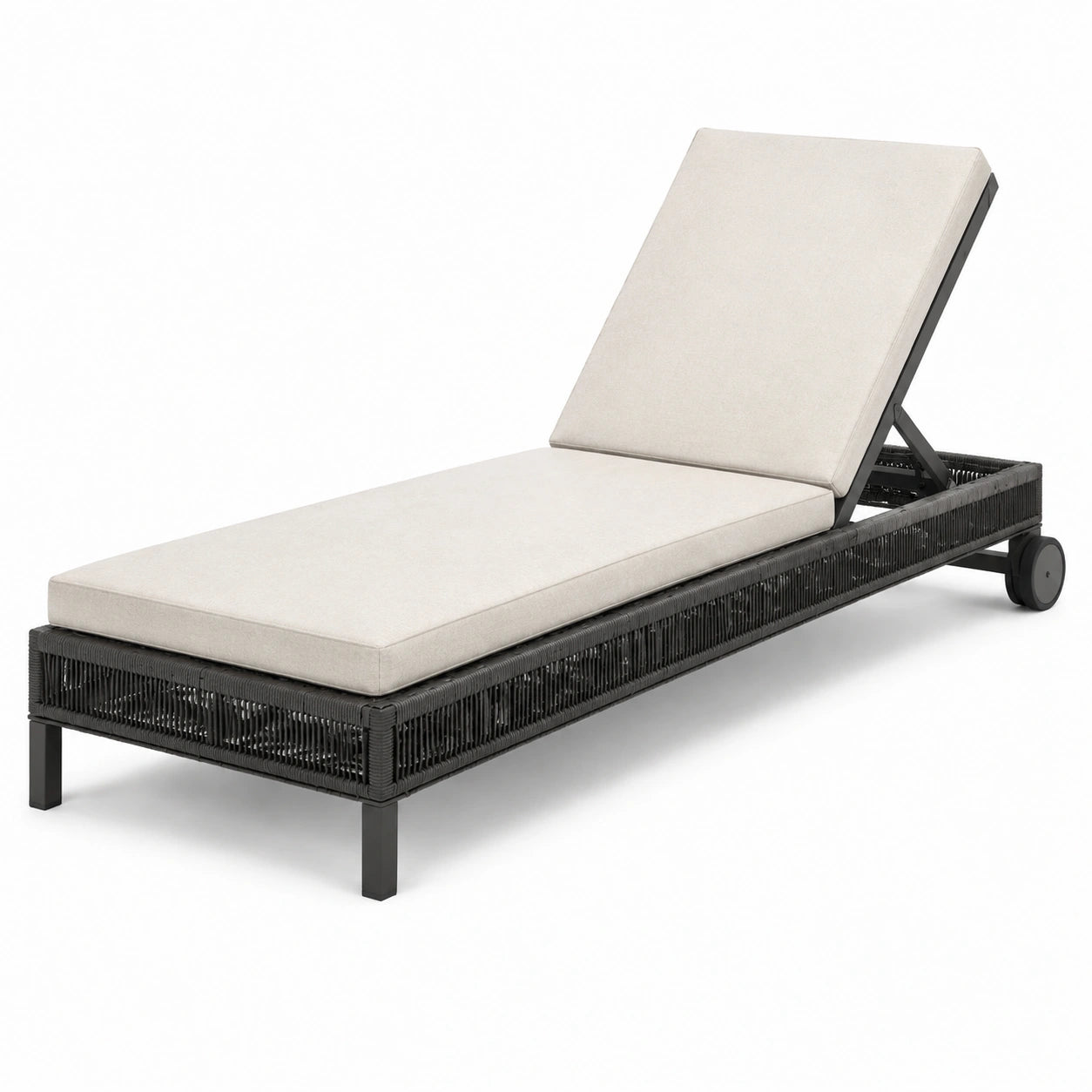 Aluminium Sonnenliege mit Polyrattan und Polyesterkissen, Schwarz/Beige