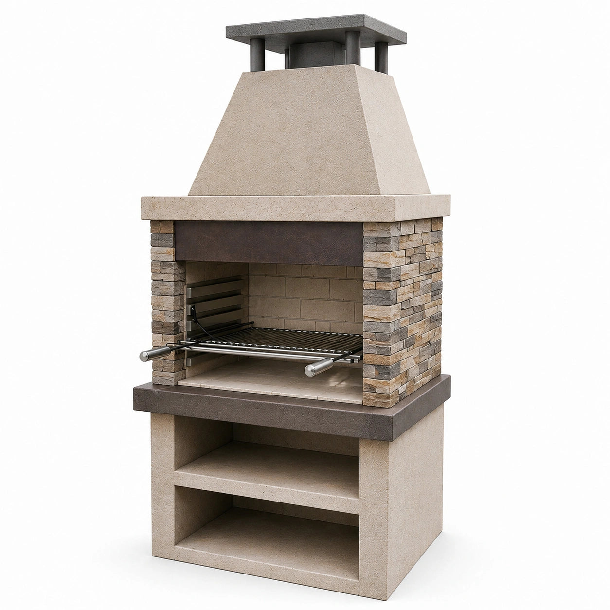 Beton Grillkamin mit Natursteinverkleidung 200 cm Höhe