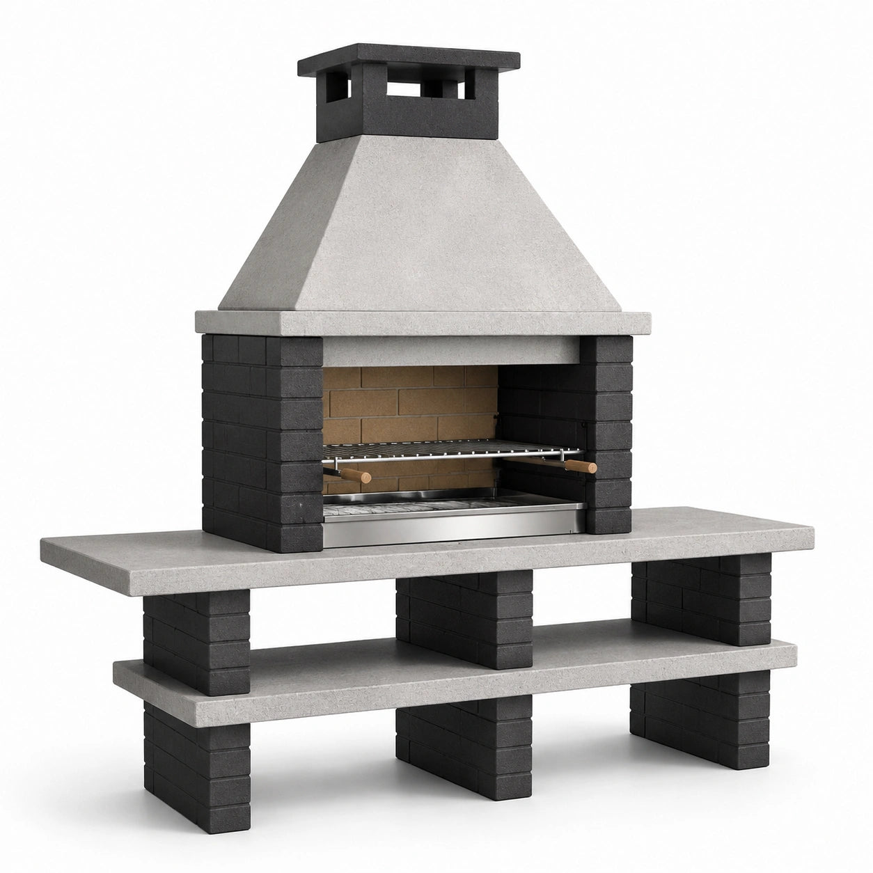 Beton Gartenkamin Schwarz/Grau 200x120x70 cm