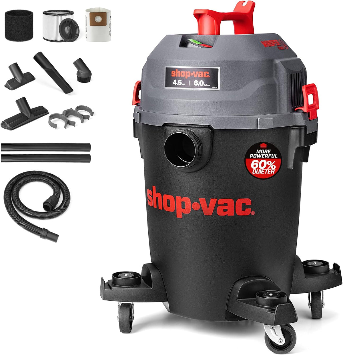 Shop-Vac Nat- en droogzuiger Shop, 3,5 cm (1-7/8 inch) slang, 4,5 pk, 4,5 m, kabel van 4,5 m, Vac Ultra-stille stofzuiger, krachtige nat-/droogzuiging