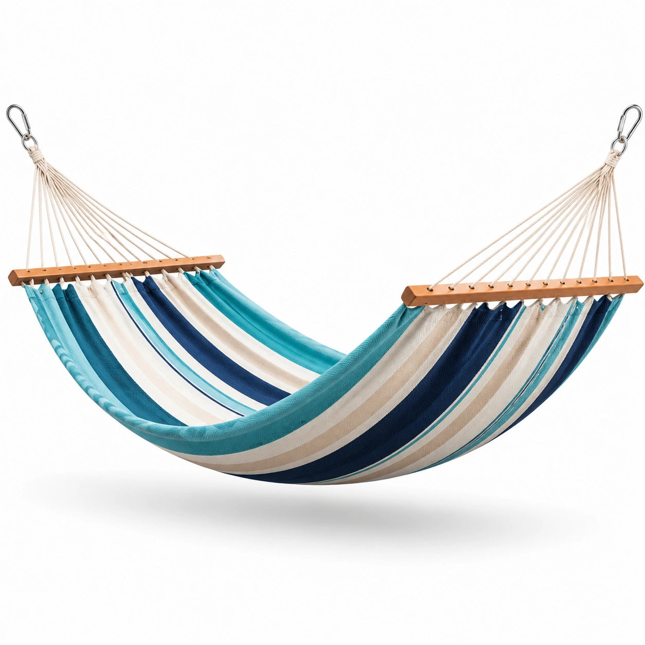 Hängematte Streifenmuster Holz Baumwolle Blau/Weiß/Beige 200cm x 150cm