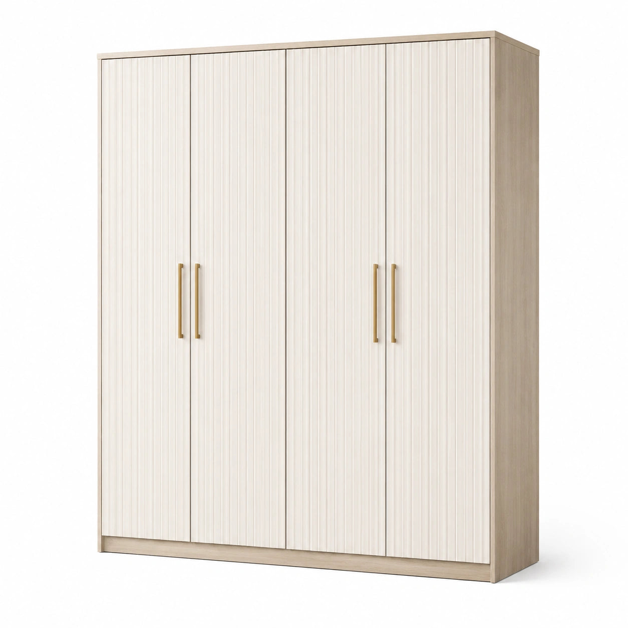 Kleiderschrank mit 4 Türen aus Holzwerkstoff in Beige