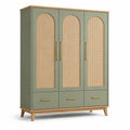 Kleiderschrank mit Rattantüren und Holzrahmen Grün 200x150x60cm
