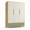 Kleiderschrank Holz MDF Grün/Beige 3 Türen 3 Schubladen 200cm x 120cm x 50cm