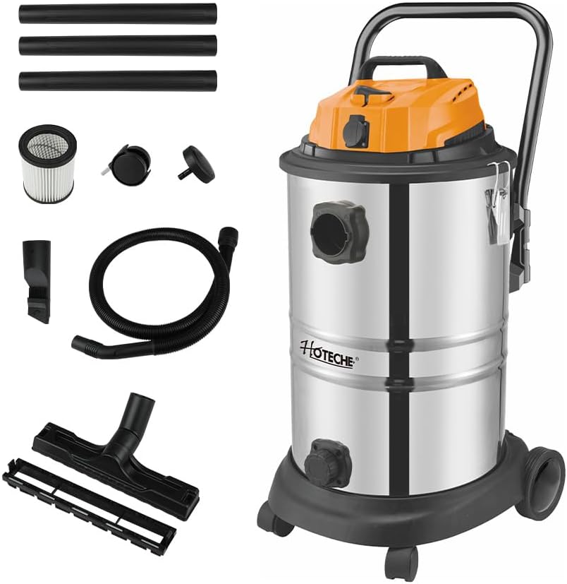Hoteche Nat- en droogzuiger 1200 W, 40 l metalen reservoir, 1,4 m3/min luchtstroom, 15 kPa zuigkracht, met blaasfunctie, ideaal, voor werkplaats