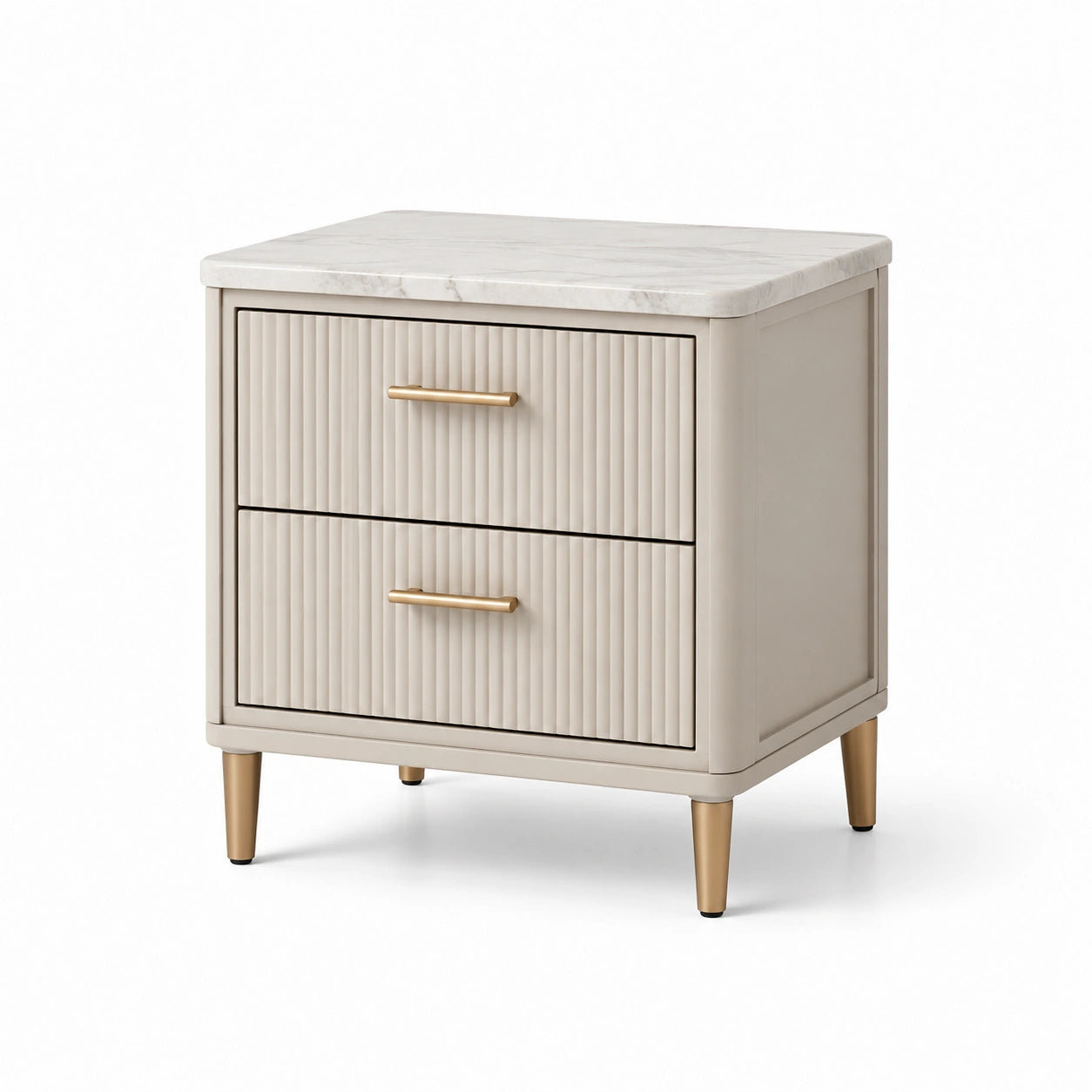 Nachttisch MDF mit Metallbeinen und Marmorplatte Beige/Gold 60x40x55 cm 2 Schubladen