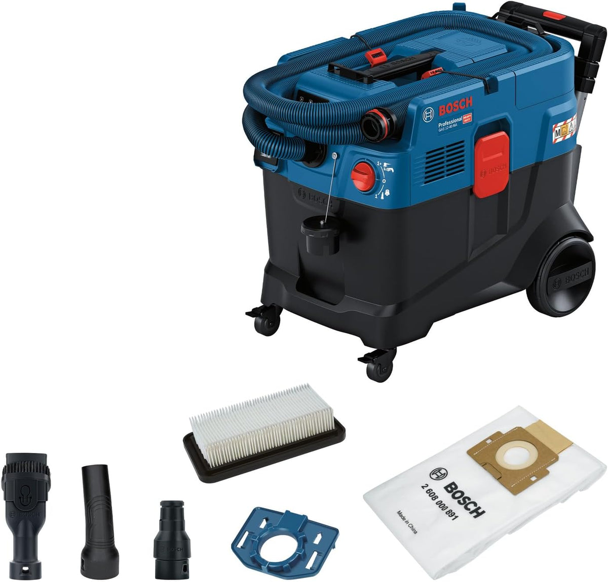 Bosch Professional Nat- en droogzuiger alleszuiger GAS 12-40 MA (1200 W, incl. hoofdfilter, automatische filterreiniging (AFC), slang