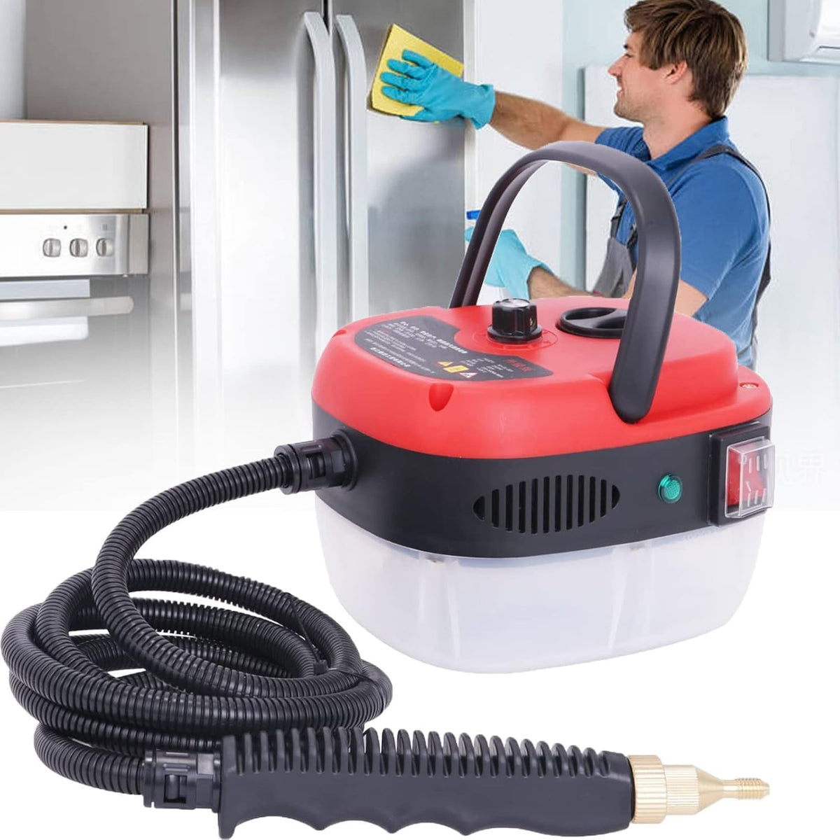 Stoomreiniger Zjgfcb Hogedruk-, 2500 W, badkamer (kleur: rood), draagbare hogetemperatuur-reinigingsmachine, voor thuisgebruik, voegtegels, details