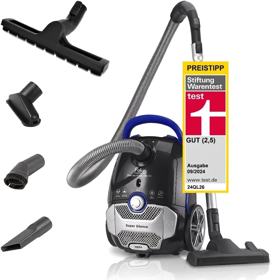Fakir Stofzuiger Blue Vac Power TS 721, 69 dB (A) extra stil, allergievriendelijk HEPA 14-filter, actieradius 12 m, 800 watt, blauw, met zak