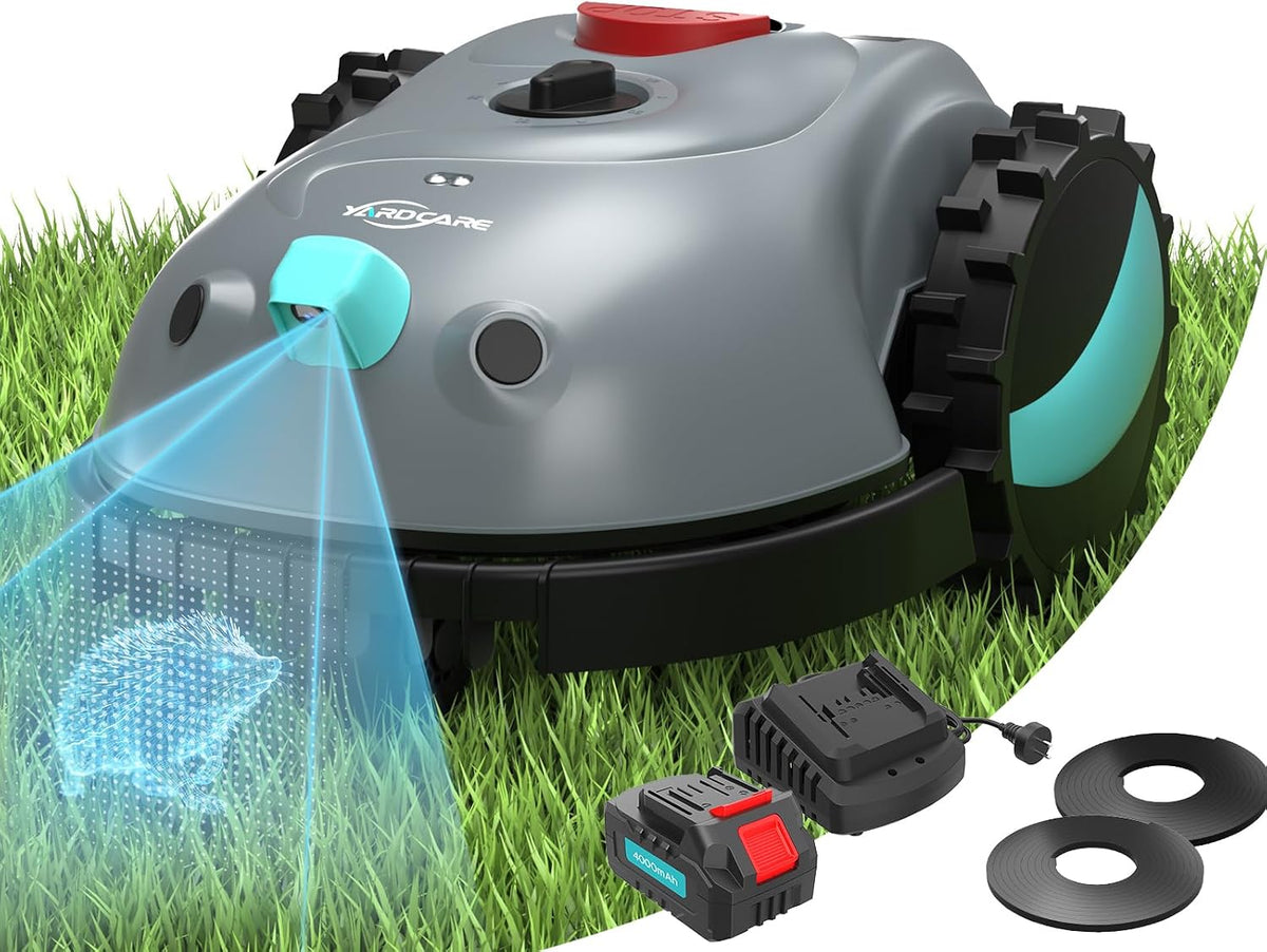 Robotmaaier Yardcare V100, Detectie van 150 Obstakels, max. 150 m2, zonder Begrenzingsdraad, met Visuele Navigatie, Geluidsarme Robotgrasmaaier, Accu