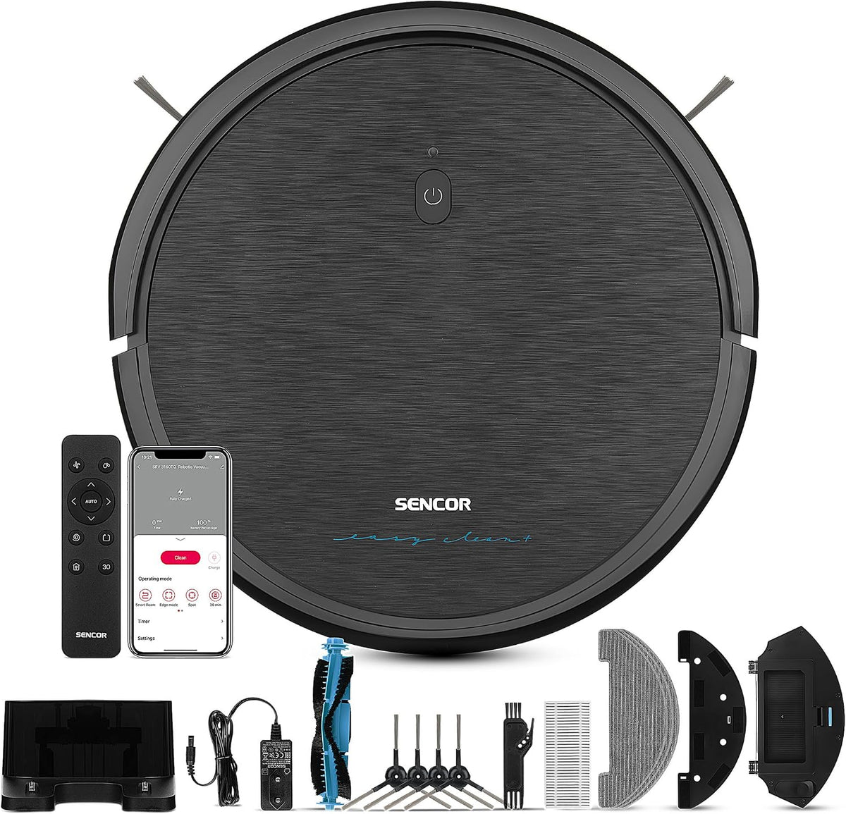 Sencor Robotstofzuiger EasyClean+ 3160TQ Robotwisser, met verlengde batterijduur, voor alle vloertypes, multifunctionele robotstofzuiger