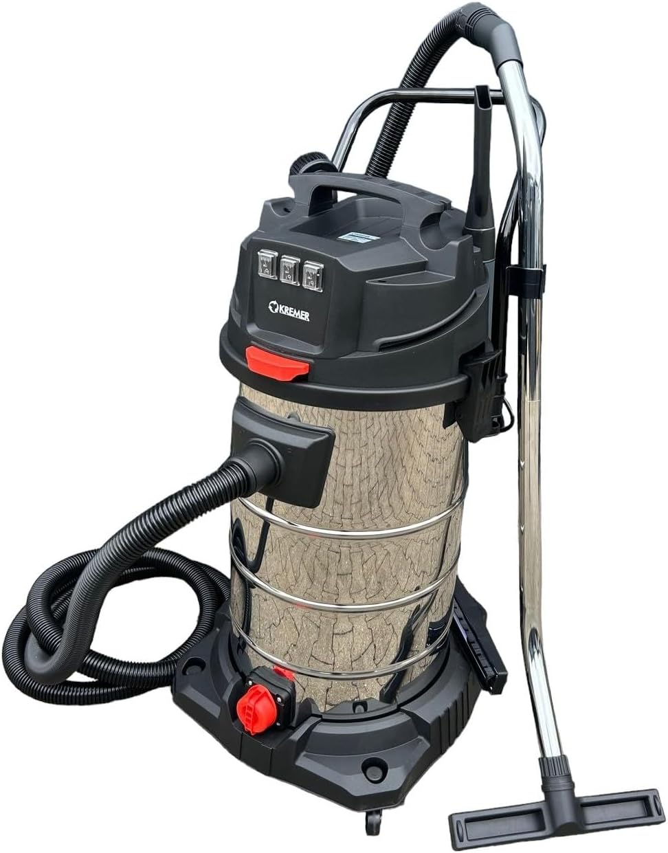 Nat- en droogzuiger ViMa24 Industriële stofzuiger, 3000 W, 100 liter, met 3 zuigmotoren van elk 1000 watt, roestvrij staal, reservoir, voor bouwplaats
