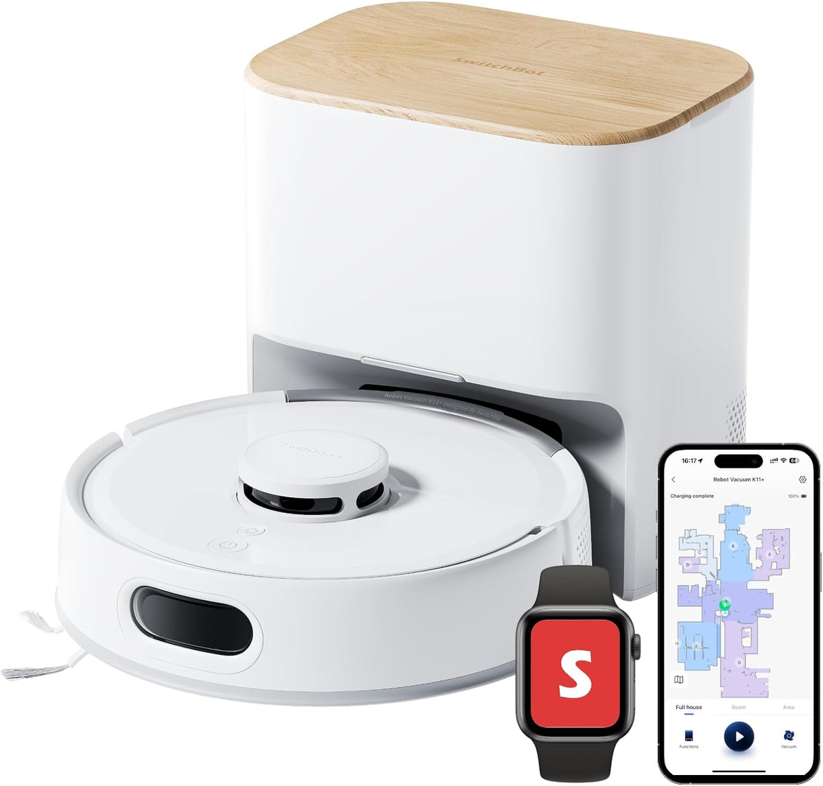 SwitchBot Robotstofzuiger Robot aspirateur K11+ avec serpillère, Puissance d'aspiration 6000 Pa, 90 Jours de récupération de la poussière