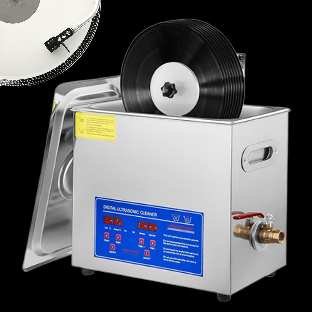 Weimilor Ultrasone reiniger Ultrasoon 6,5L Ultrasoon vinylreiniger 7-12 inch 8 platen, met droogrek, voor thuisopslag