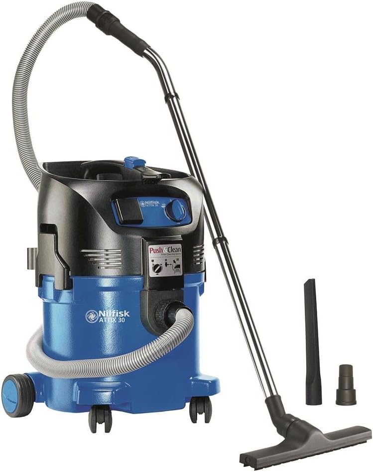 Nilfisk Nat- en droogzuiger Industriële stofzuiger Attix 30-21 PC (industriële, reservoir 30 l, kabel 7,5 m, Push & Clean) 107407544, blauw