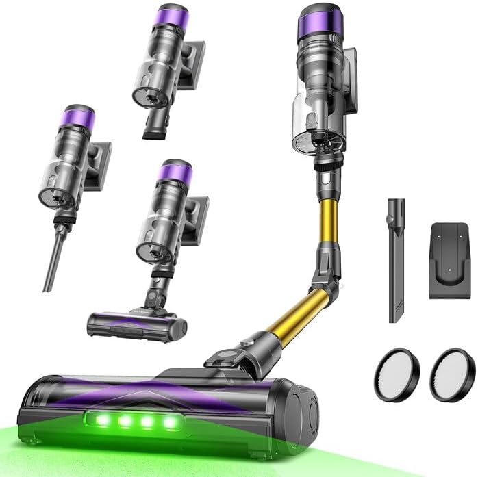 Ultenic Steelstofzuiger Draadloze, 55 kPa/60 minuten, draadloze stofzuiger, GreenEye-technologie, opvouwbare buis, tangleTame vloerborstel
