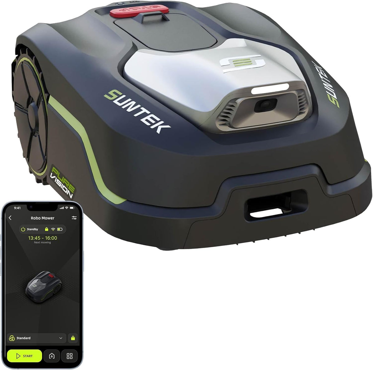 Suntek Robotmaaier, voor 600 m2, helling tot 35 graden, IPX5 waterdicht, app-besturing, draadloos, randapparaat, AI + zicht, AI-cameratechnologie