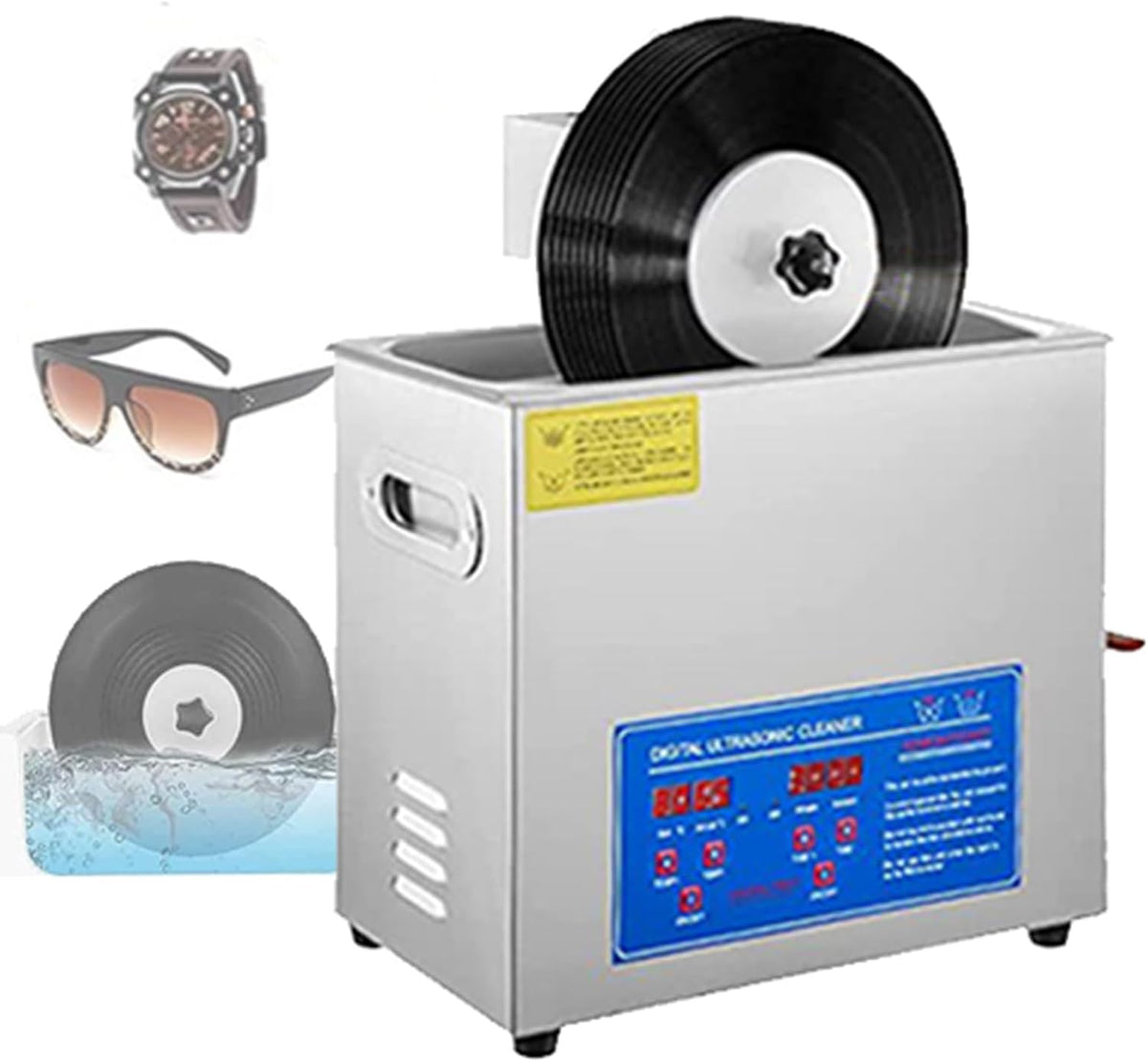 Dozpal Ultrasone reiniger platenreinigingsmachine, 6L Professionele ultrasone reiniger 40 kHz, met digitale timer en verwarming, met droogrek, brillen