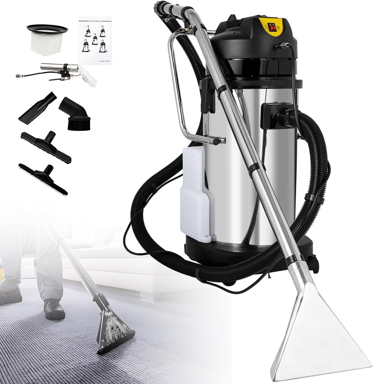 Yanddea Tapijtreiniger Draagbare tapijtreinigingsmachine, 3-in-1 tapijtreiniger, draagbare tapijt- en stofferingsvlekkenreiniger 40L, extractor