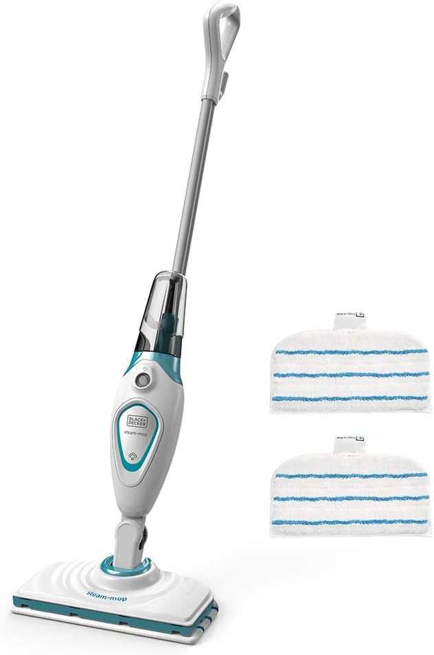 Black+Decker Vloerreinigingsmachine zwart+Decker, Tank 350 ml - reiniging, met 2 microvezelpads, Vloerreiniger 1300W, Opwarmtijd 20 sec, FSM1615