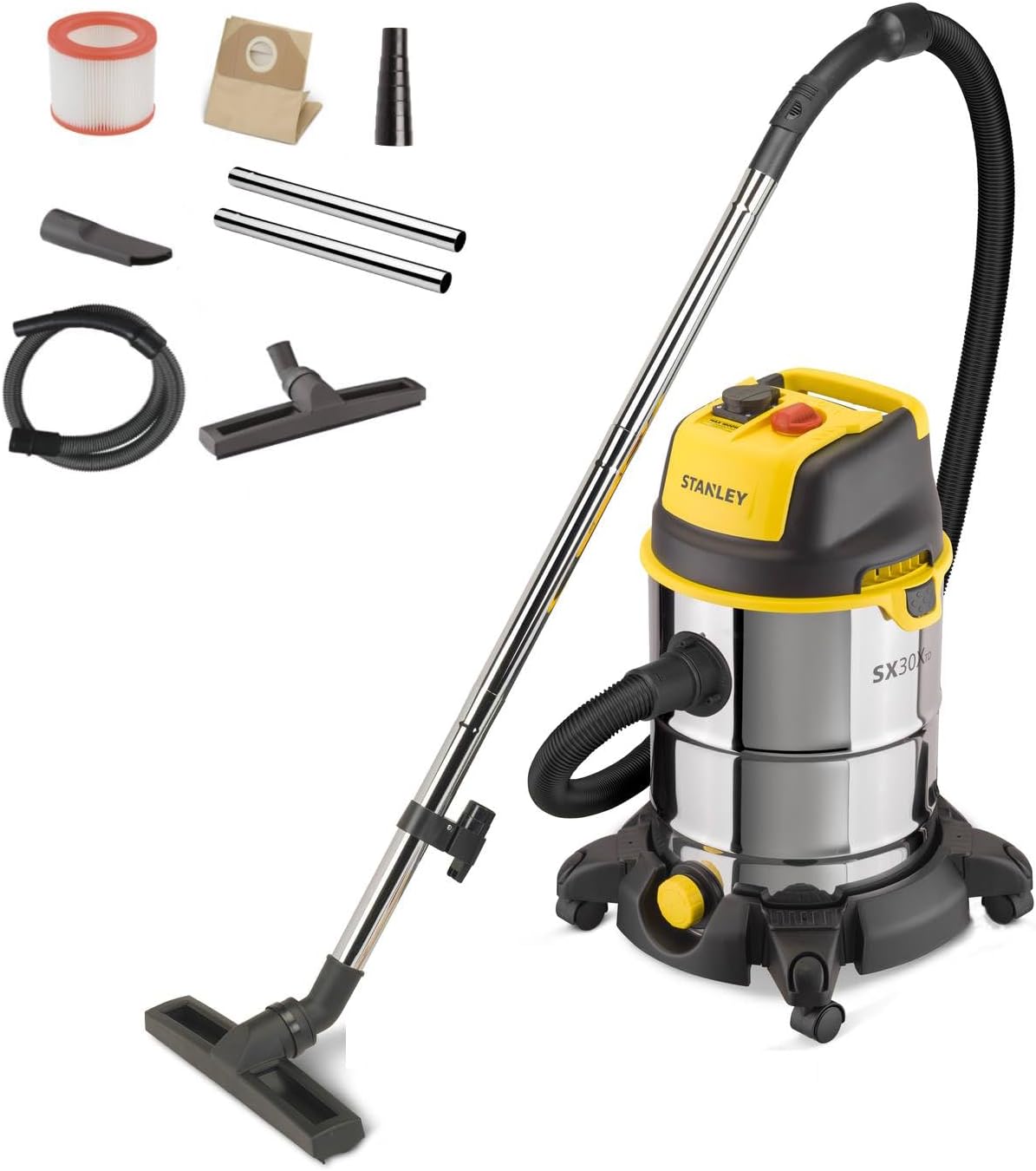 Nat- en droogzuiger Stanley SXVC30XTDE, voor elektrisch gereedschap (1600 W, 30 l), met stopcontact