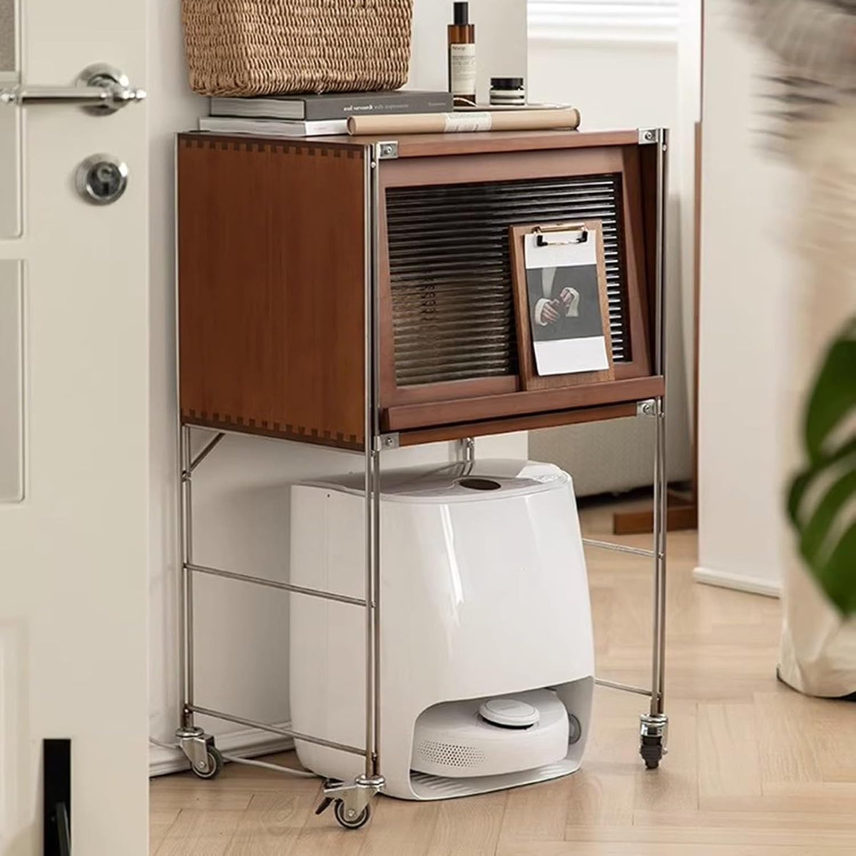 Robotstofzuiger Moderne opbergkast, voor woonkamer en slaapkamer (58 x 42 x 94 cm), voor robotstofzuiger, compacte organizer, voor kleine ruimtes