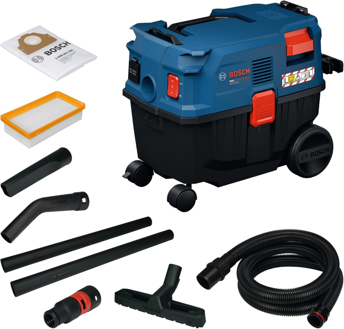 Bosch Professional Nat- en droogzuiger Bosch PRO alleszuiger, met snoer GAS12-25LS (kunststof verlengbuizen, 3,5 m zuigslang, platte plooifilter