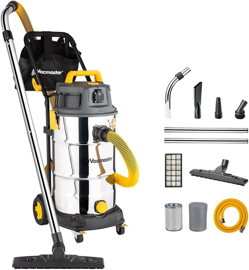 Vacmaster Nat- en droogzuiger VK1638SWC 1600W 38L werkplaatszuiger, met HEPA 13 filtering, zonder zak multifunctionele stofzuiger waterstofzuiger