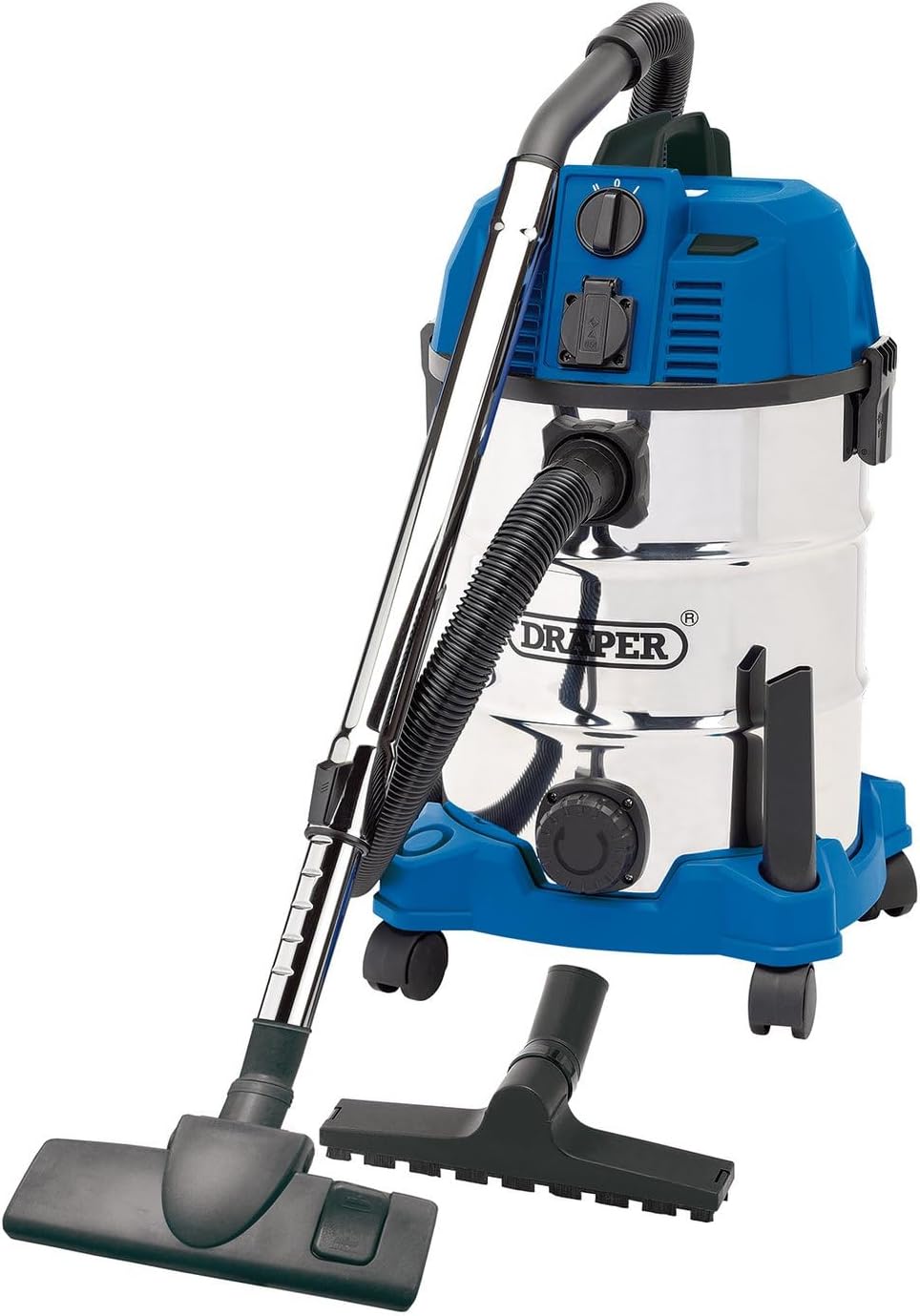 Nat- en droogzuiger Draper wdv30sspa Wet & Dry Stofzuiger, 30 liter, blauw, met geïntegreerd stopcontact