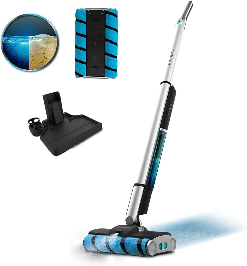 Cecotec Handstofzuiger FreeGo Wash Twice Spray Elektrische dweil, 60 W, autonomie 40 min, 450 ml en vuil, 350 ml, dubbele rol