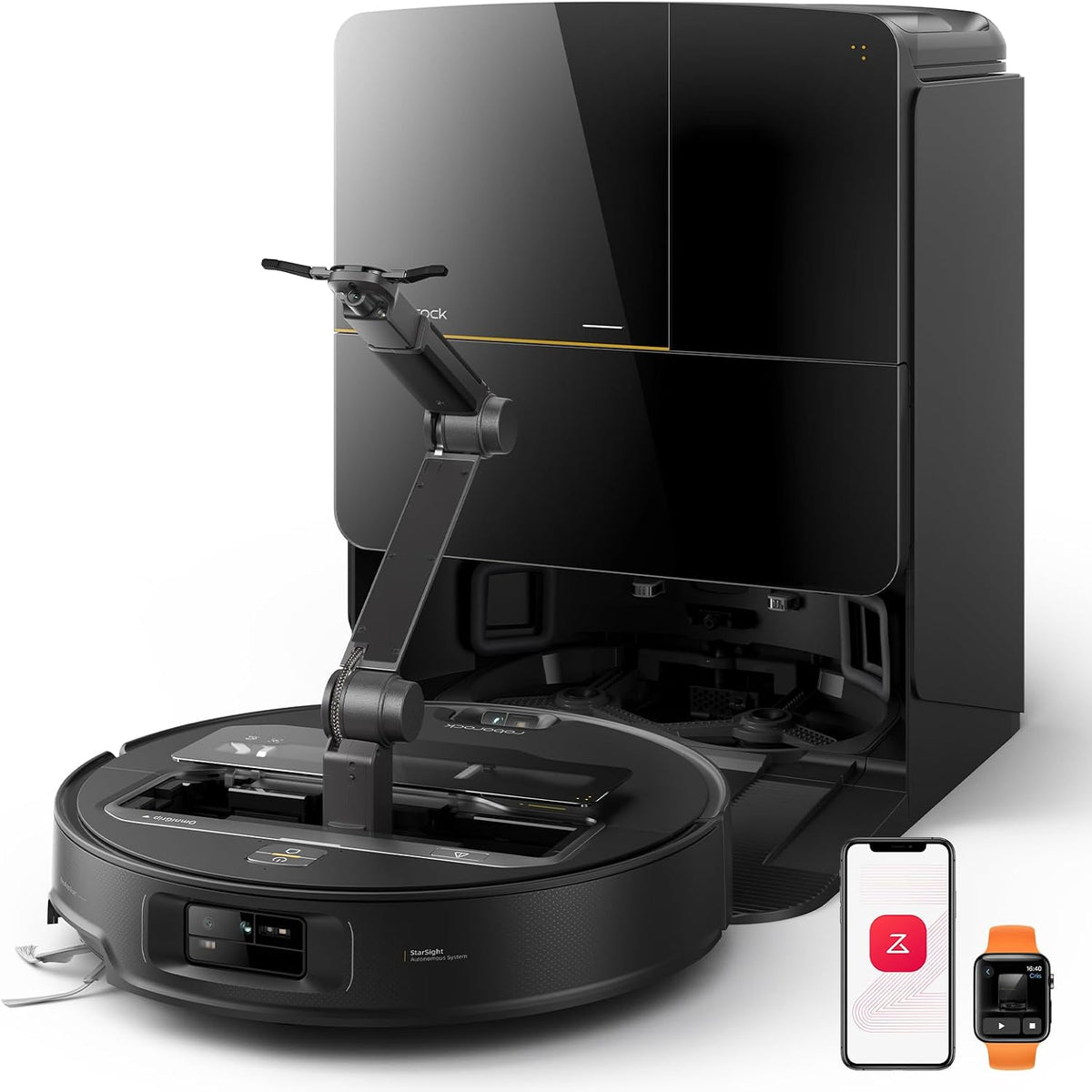 roborock Robotstofzuiger Saros Z70 en Dweil, Zwart, met OmniGrip Arm