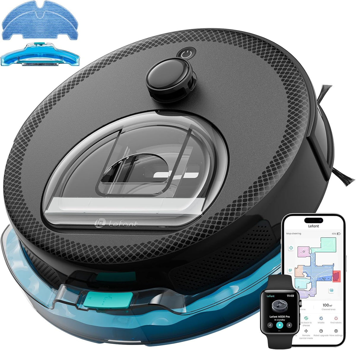 Robotstofzuiger Lefant M330 Pro en Dweil, 5000 Pa Zuigkracht, 150 min Autonomie, 3-in-1 Reiniging, met 3-traps Cartografie, Alexa/APP/WiFi, dToF, PSD