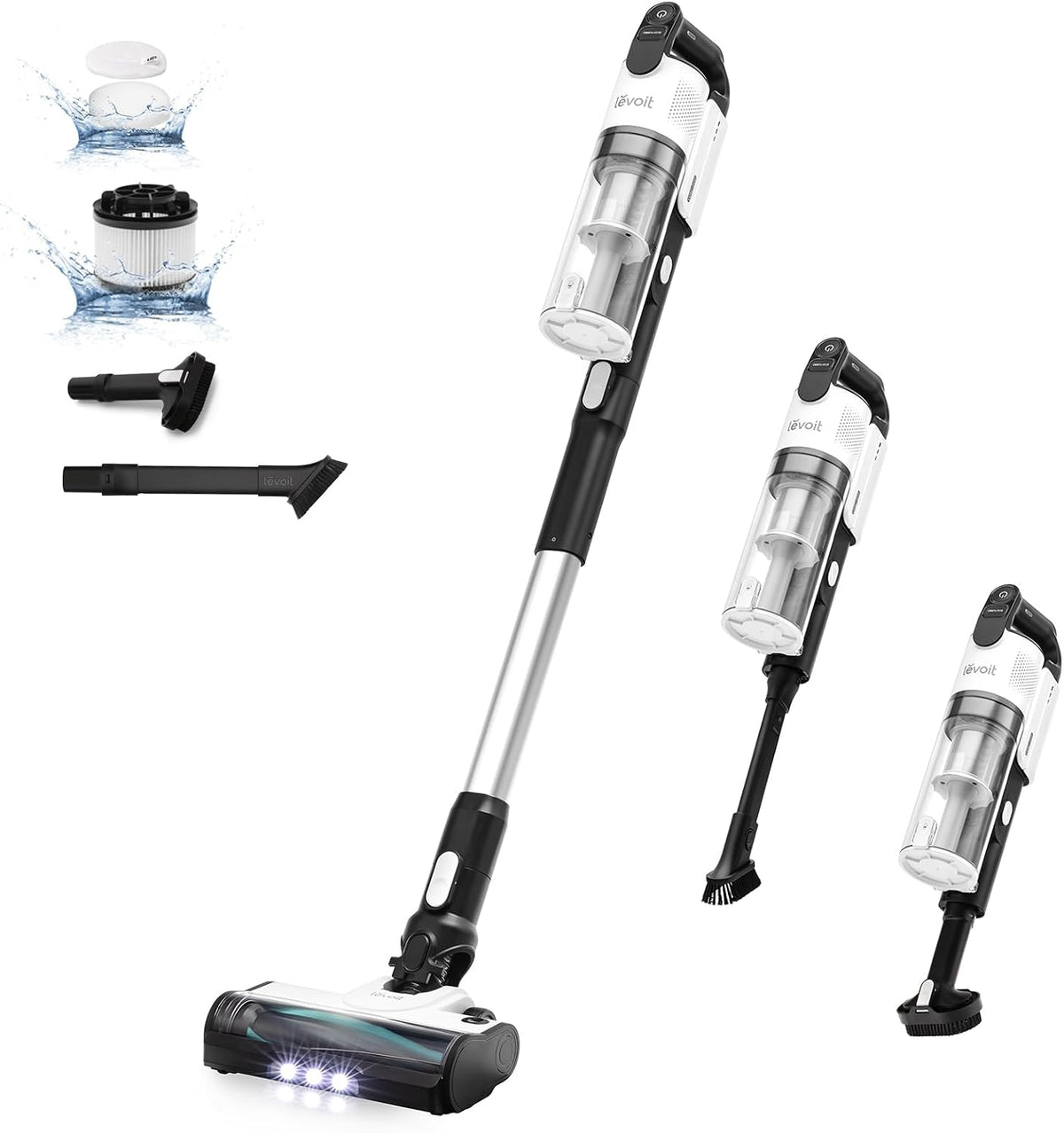 Levoit Steelstofzuiger LVAC-200 LSV, V201, wit/zwart, WEU, stofzuiger en elektrische bezem, ABS, metaal, aluminium