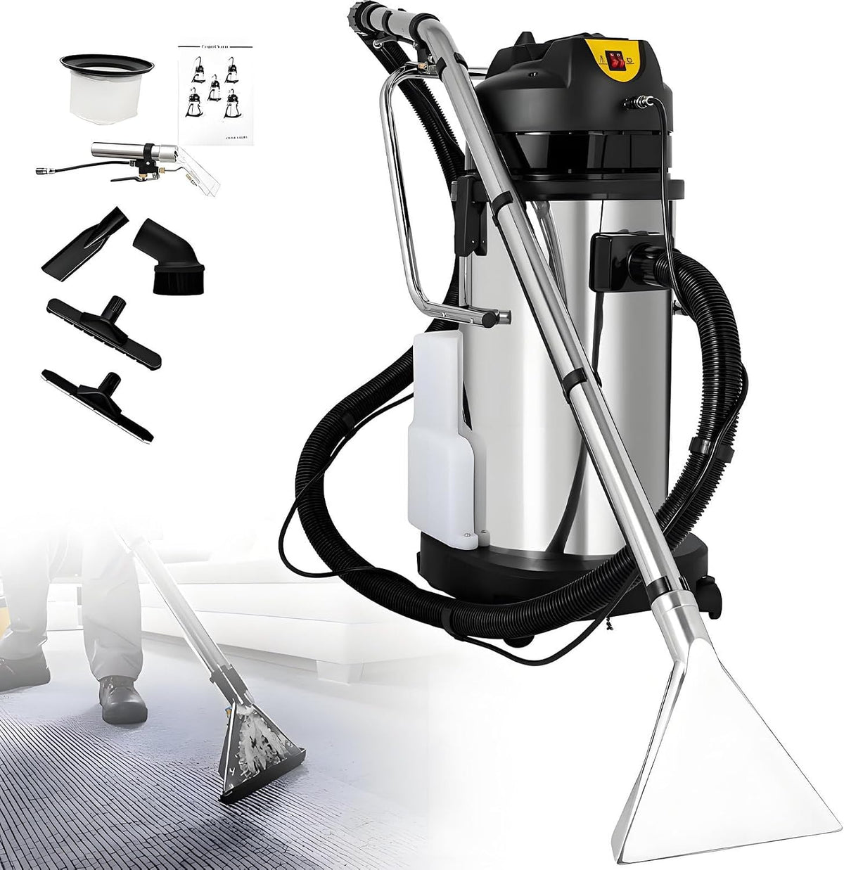 PioMue Tapijtreiniger Commerciële tapijtreinigingsmachine, vloerschrobber 40L/10.56gal, stofzuiger, extractor, bank-, gordijn- en tapijtshampooer