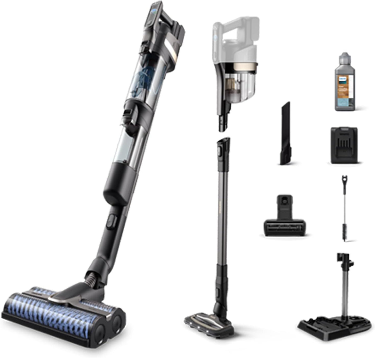 Philips Nat- en droogzuiger Snoerloze Nat- & Droog Stofzuiger 9000-serie, tot 45 min looptijd & 185m2, 3 reinigingsstanden, Diepzwart (XW9384/01)