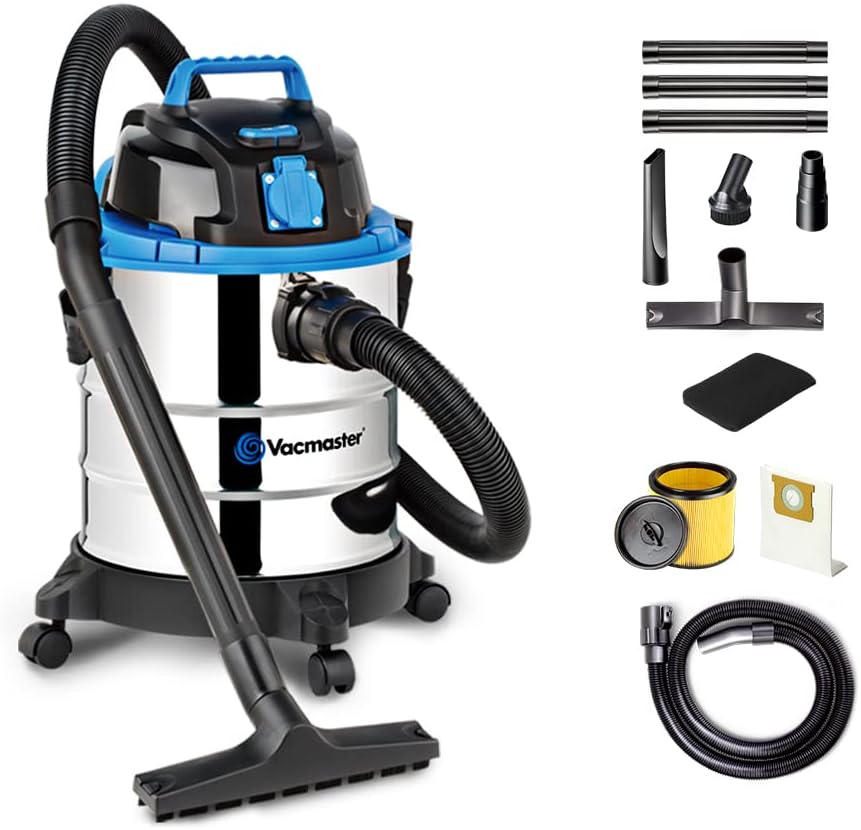 Vacmaster Nat- en droogzuiger VQ1220SC droogstofzuigers Industriële stofzuiger 1200W 20L, zonder zak, met stopcontact, blaasfunctie, met en