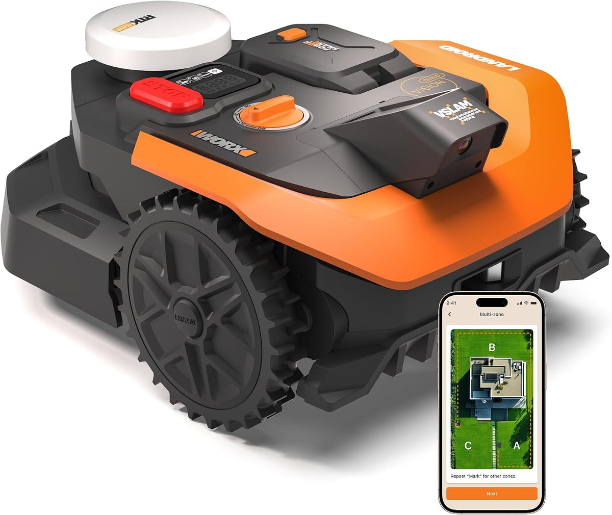 WORX Robotmaaier Landroid Vision Cloud WR303E 2WD robotgrasmaaier, voor 300 m2, zonder begrenzingsdraad, app-bediening), (AI-obstakelherkenning