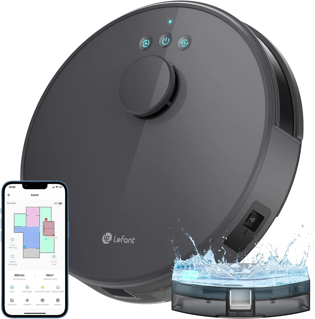 Lefant Robotstofzuiger M1 en Vloermop, 4000 Pa, 200 Min, 32 cm Robotstofzuiger, WiFi/App/Alexa Control, Grijs, met Mapping, lasernavigatie (LDS)